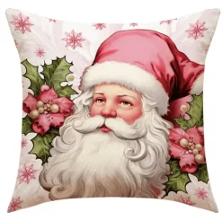 Pillow Haven Bettzeug-Rosa Weihnachtsmann Weihnachtsbaum Kissenbezug - Neujahr Home Decor Sofakissen