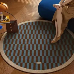 Modern Home Wohndeko-Round Geometric Carpet Mat – Soft Checkerboard Floor Rug