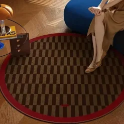 Modern Home Wohndeko-Round Geometric Carpet Mat – Soft Checkerboard Floor Rug
