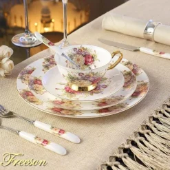 Feast u0026 Flair Küche & Esszimmer-Royal Bone China Geschirrset - Europäischer Pastoralstil mit Besteck