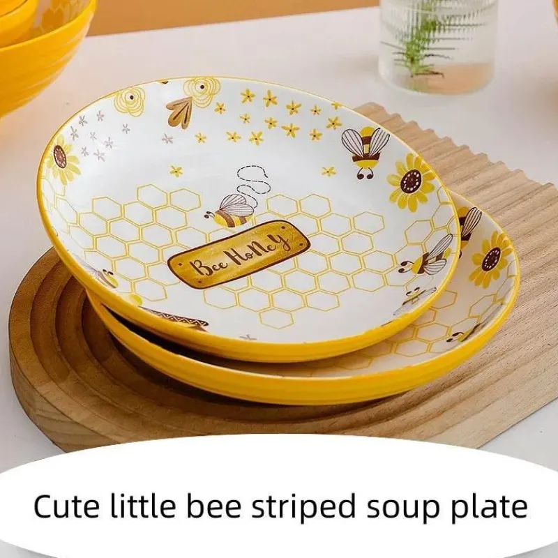 Tom Küche & Esszimmer-Runder handbemalter Keramikteller mit Bienenmotiv für Obstdesserts