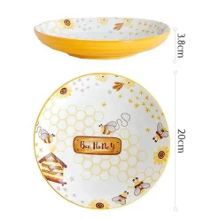 Tom Küche & Esszimmer-Runder handbemalter Keramikteller mit Bienenmotiv für Obstdesserts