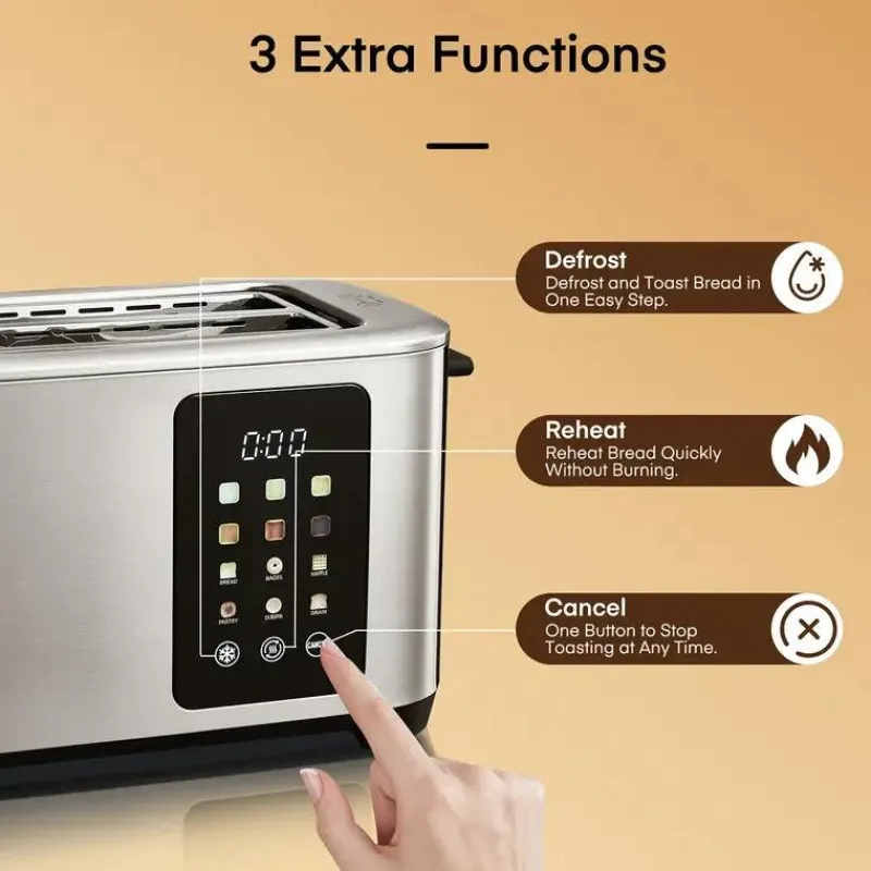 Adventure Basecamp Camping-Werkzeuge|Küche & Esszimmer-4-Scheiben-Toaster – Touchscreen-Steuerung, extrabreite Schlitze