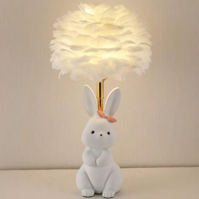 Illuminate Home Beleuchtung-Schicke Tischlampe mit Kaninchenfedern – dekorative Akzentbeleuchtung