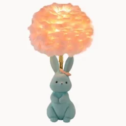 Illuminate Home Beleuchtung-Schicke Tischlampe mit Kaninchenfedern – dekorative Akzentbeleuchtung