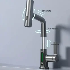 Tranquil Waters Badezimmer|Küche & Esszimmer-Schlanker moderner Wasserfall-Wasserhahn mit Temperaturanzeige