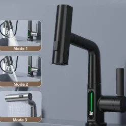 Tranquil Waters Badezimmer|Küche & Esszimmer-Schlanker moderner Wasserfall-Wasserhahn mit Temperaturanzeige