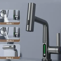 Tranquil Waters Badezimmer|Küche & Esszimmer-Schlanker moderner Wasserfall-Wasserhahn mit Temperaturanzeige