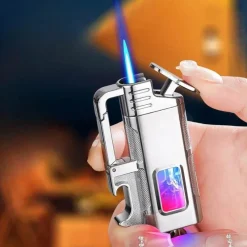 Cozy Living Camping Im Freien|Outdoor-Artikel-Schlüsselanhänger-Feuerzeug mit Flaschenöffner aus Metall – modernes, winddichtes Design