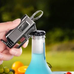 Cozy Living Camping Im Freien|Outdoor-Artikel-Schlüsselanhänger-Feuerzeug mit Flaschenöffner aus Metall – modernes, winddichtes Design