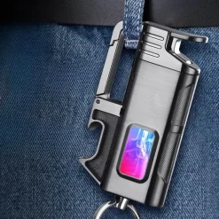 Cozy Living Camping Im Freien|Outdoor-Artikel-Schlüsselanhänger-Feuerzeug mit Flaschenöffner aus Metall – modernes, winddichtes Design