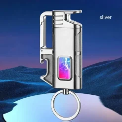 Cozy Living Camping Im Freien|Outdoor-Artikel-Schlüsselanhänger-Feuerzeug mit Flaschenöffner aus Metall – modernes, winddichtes Design