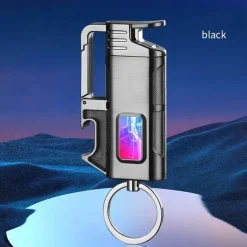 Cozy Living Camping Im Freien|Outdoor-Artikel-Schlüsselanhänger-Feuerzeug mit Flaschenöffner aus Metall – modernes, winddichtes Design