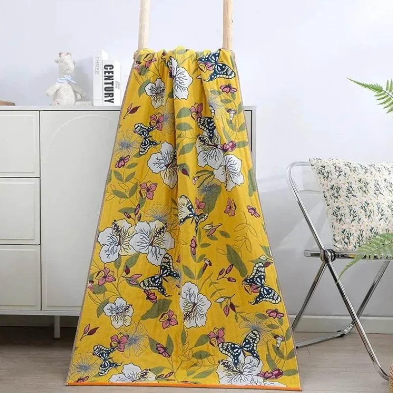 The Blanket Nook Bettzeug-Schnelltrocknendes Badetuch aus Baumwolle mit Blumenmuster – weiches Handtuch für Erwachsene