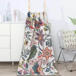 The Blanket Nook Bettzeug-Schnelltrocknendes Badetuch aus Baumwolle mit Blumenmuster – weiches Handtuch für Erwachsene