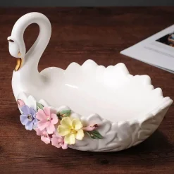 Plates u0026 More Küche & Esszimmer-Schwanen-Tablett-Set aus Keramik – elegante Obstschale und Aschenbecher für die Heimdekoration