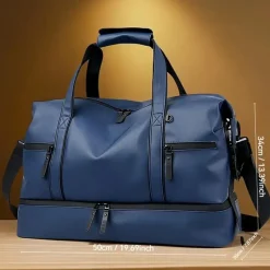 BagAura Taschen & Geldbörsen-Schwarze Reisetasche aus PU – großes Fassungsvermögen, Nass-/Trockenfach, Reisetasche