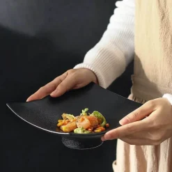 Elegance at the Table Küche & Esszimmer-Schwarzer matter Keramikteller - 75 Zoll quadratisches Essteller