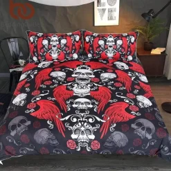 Cozy Haven Bettzeug-Schwarzes Gothic-Hippie-Bettbezug-Set – Coole, bequeme Bettwäsche mit Rosen