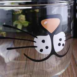 The Cozy Mug Küche & Esszimmer-Süße Kaffeetasse aus Glas mit Katzenmotiv