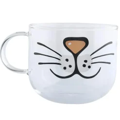 The Cozy Mug Küche & Esszimmer-Süße Kaffeetasse aus Glas mit Katzenmotiv