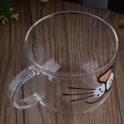 The Cozy Mug Küche & Esszimmer-Süße Kaffeetasse aus Glas mit Katzenmotiv