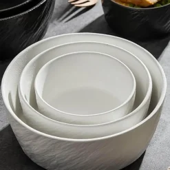 Elegance at the Table Küche & Esszimmer-Servierschüssel aus mattierter Keramik – Schale mit gerader Kante und Steinstruktur