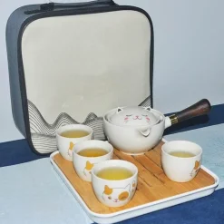 The Decor Haven Küche & Esszimmer|Outdoor-Artikel-Süßes Katzen-Kung-Fu-Teeset – selbstdrehendes Teegeschirr