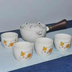 The Decor Haven Küche & Esszimmer|Outdoor-Artikel-Süßes Katzen-Kung-Fu-Teeset – selbstdrehendes Teegeschirr
