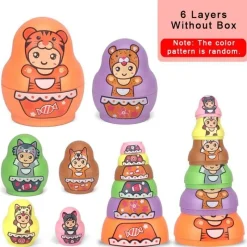 The Decor Haven Babyspielzeug-Set aus ineinander stapelbaren Matroschka-Puppen – buntes Lernspielzeug für Kinder