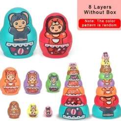 The Decor Haven Babyspielzeug-Set aus ineinander stapelbaren Matroschka-Puppen – buntes Lernspielzeug für Kinder