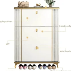 Cozy Living Möbel-Shoe Cabinet - Elegant Storage with 3 Flip Drawers