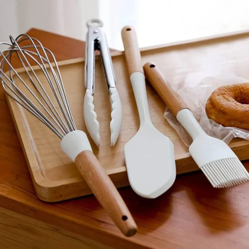 Decor Küche & Esszimmer-Silikon-Backset mit Holzgriffen – Antihaft-Backgeschirr-Essentials