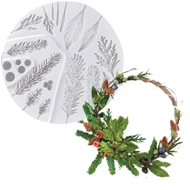 Tom Küche & Esszimmer-Silikonform mit Tannenzapfen und Blättern – Backwerkzeug für die Feiertage