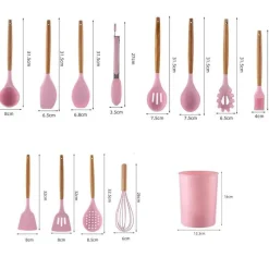 Tom Küche & Esszimmer-Silikon-Kochutensilien-Set – Küchenutensilien mit Holzgriff