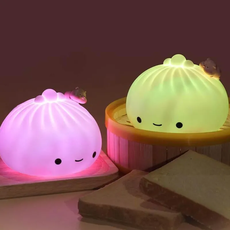 The Light Loft Beleuchtung-Silikon-Nachtlampe – süßes Dampfbrötchen-Design