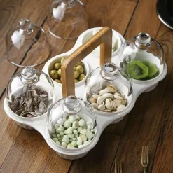 The Culinary Kit Küche & Esszimmer-Snackteller aus Keramik mit Glasdeckel – elegante Servierplatte