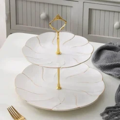 Feast u0026 Flair Küche & Esszimmer-Snackteller aus Knochenporzellan mit Goldeinlage – Serviergeschirr für Früchte und Süßigkeiten