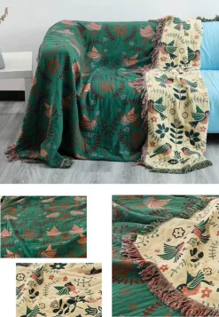 Wrap u0026 Relax Bettzeug-Sofabezug aus Baumwollgaze mit Vogel-Jacquardmuster – rutschfeste Ganzjahresdecke