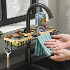 Tom Küche & Esszimmer-Space Aluminium Spülbecken-Abflussregal – Stilvoller Wasserhahn-Organizer für Küche und Bad