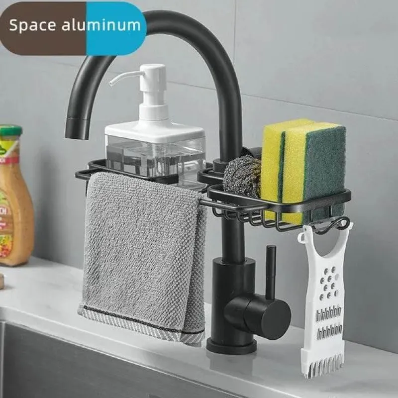 Tom Küche & Esszimmer-Space Aluminium Spülbecken-Abflussregal – Stilvoller Wasserhahn-Organizer für Küche und Bad