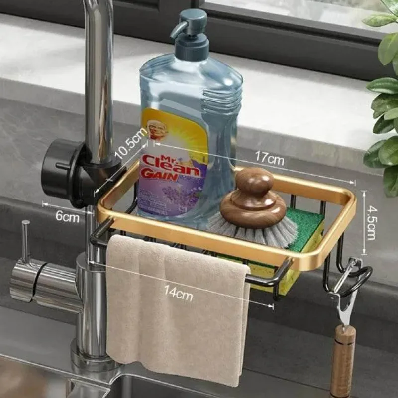 Tom Küche & Esszimmer-Space Aluminium Spülbecken-Abflussregal – Stilvoller Wasserhahn-Organizer für Küche und Bad