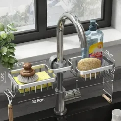 Tom Küche & Esszimmer-Space Aluminium Spülbecken-Abflussregal – Stilvoller Wasserhahn-Organizer für Küche und Bad