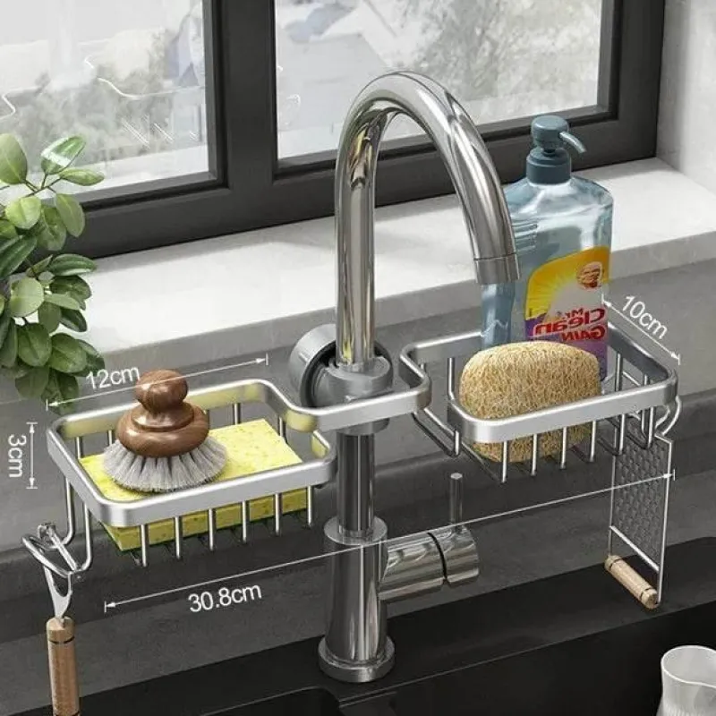 Tom Küche & Esszimmer-Space Aluminium Spülbecken-Abflussregal – Stilvoller Wasserhahn-Organizer für Küche und Bad