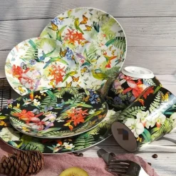 Feast u0026 Flair Küche & Esszimmer-Spanisches Blumen-Porzellan-Geschirrset - Teller, Schüsseln, Tassen, Dessertteller