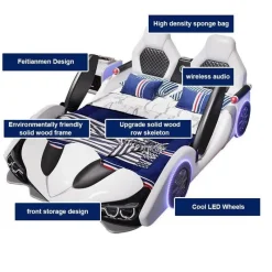 Kinder Cozy Living Kinderzimmermöbel|Möbel-Speed ​​Race Car Bett - Kinderbett mit LED-Licht