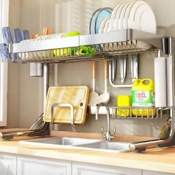 Space Savvy Küche & Esszimmer-Spülbecken-Organizer aus Edelstahl – Geschirrständer für die Arbeitsplatte