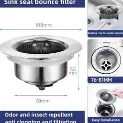 Space Savvy Küche & Esszimmer-Spülbeckensieb aus Edelstahl – Geruchskontroll-Abflussschutz