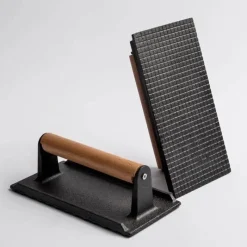 Tom Küche & Esszimmer-Steakpresse aus Gusseisen – rechteckige Fleischpresse mit Holzgriff