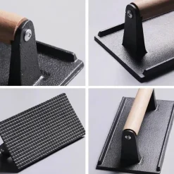 Tom Küche & Esszimmer-Steakpresse aus Gusseisen – rechteckige Fleischpresse mit Holzgriff